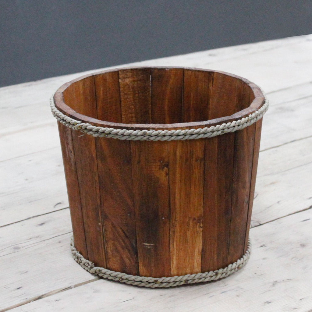 Small Brown Wooden Storage Tub for Home Organisation and Style