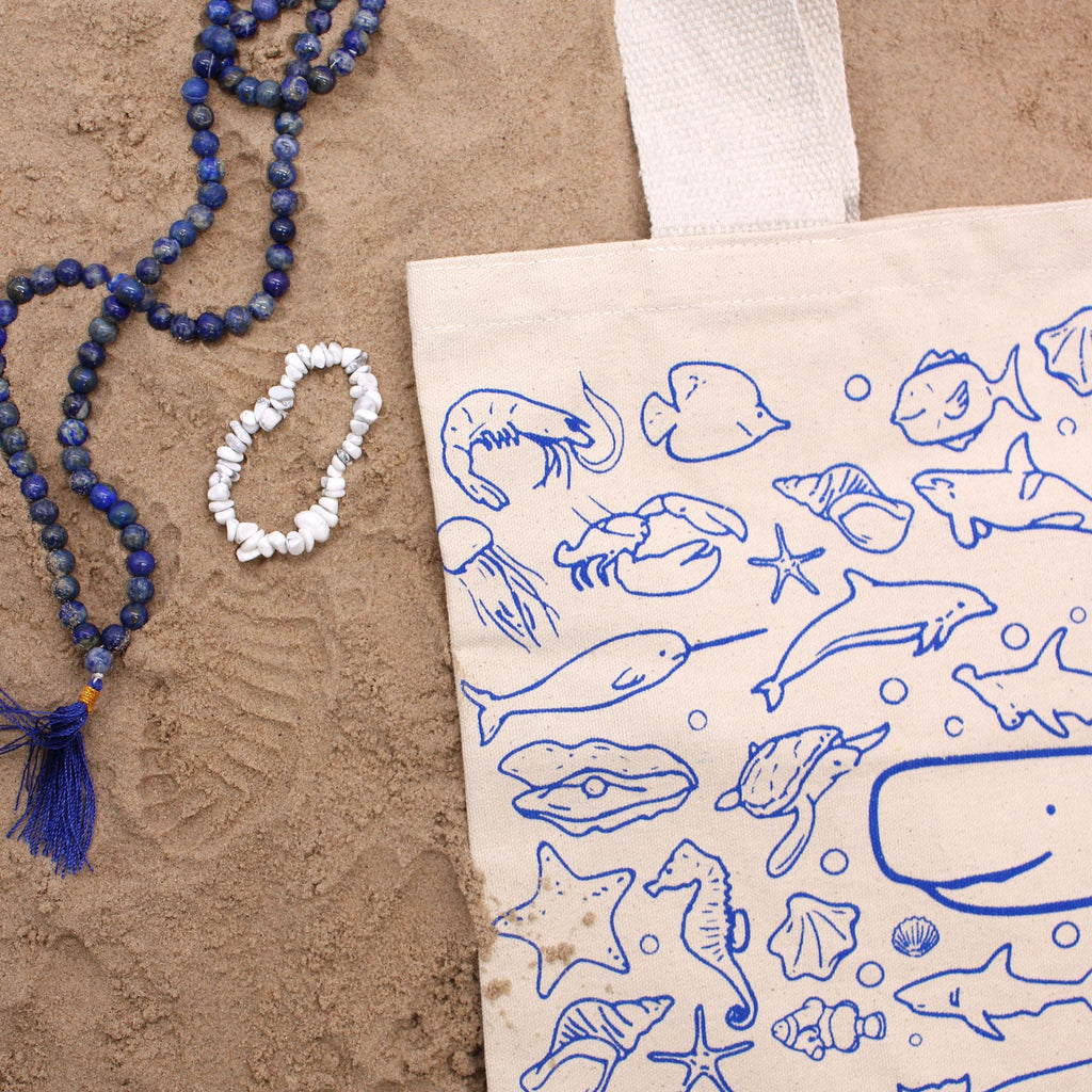 Big Cotton Tote Shopping Bag 38x42cm Sea Life Eco Friendly Design