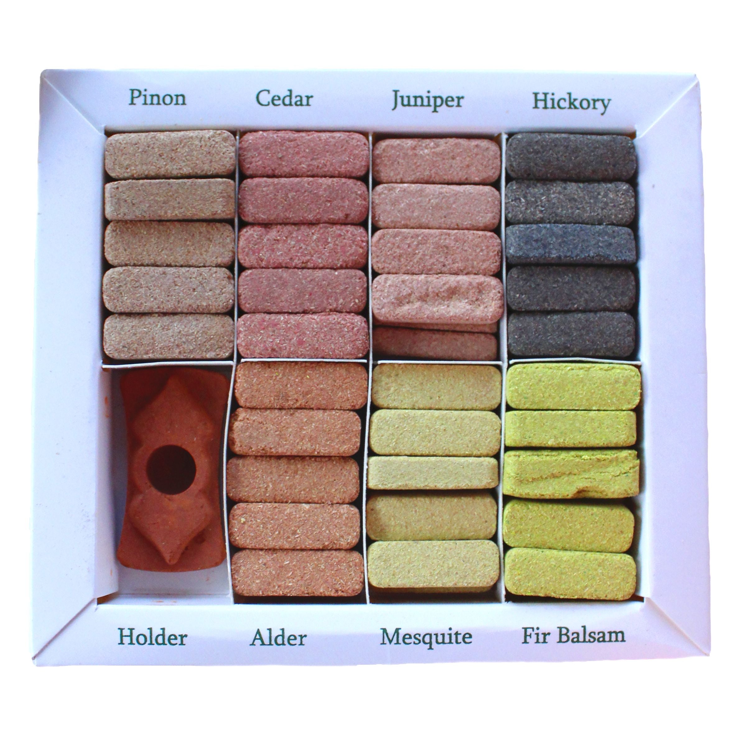 Display Set of 70 Incense Smudge Bricks and Burner with 7 Scents