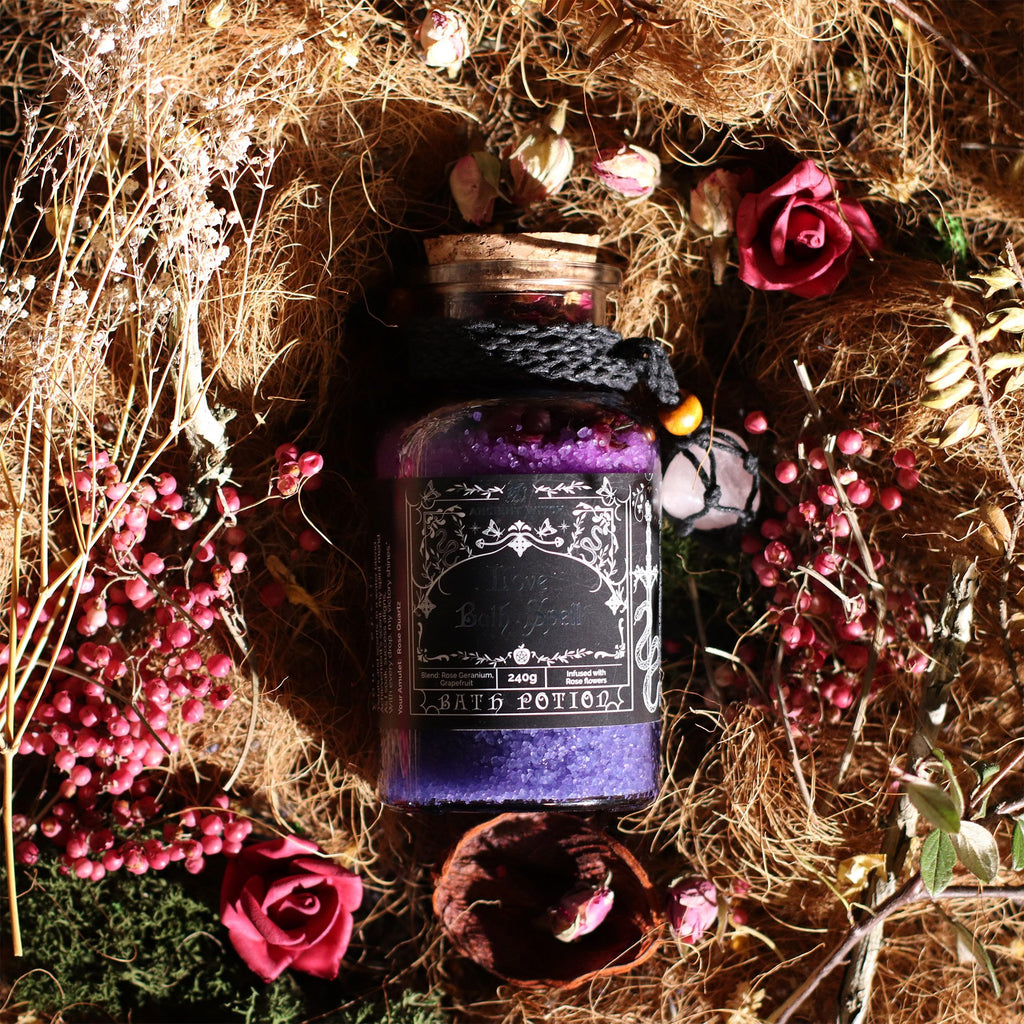 Ancient Witch Bath Spell Potion & Rose Quartz Amulet for Love