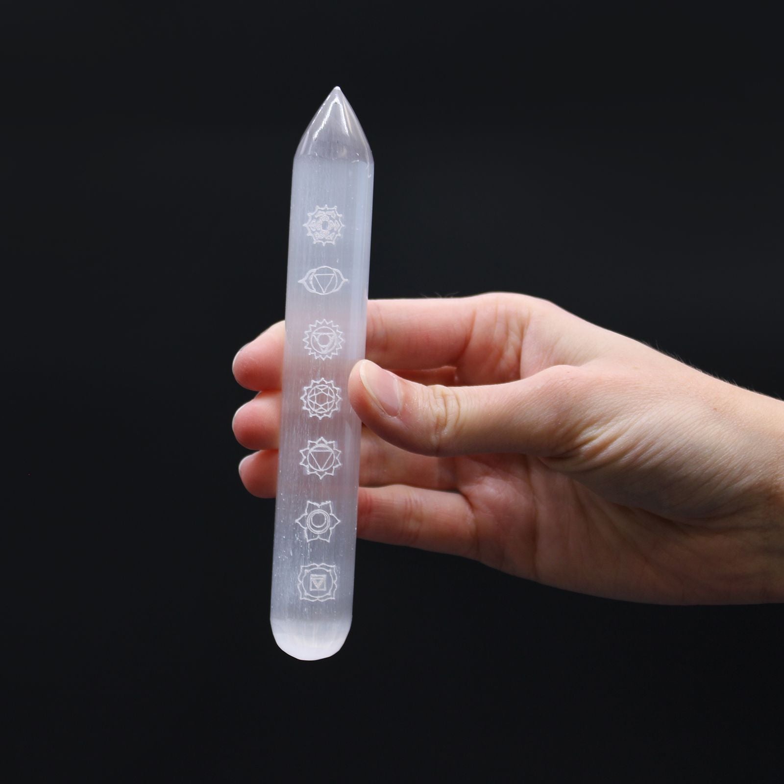 Selenite Wand 16 cm with Seven Chakra Points for Energy Balance