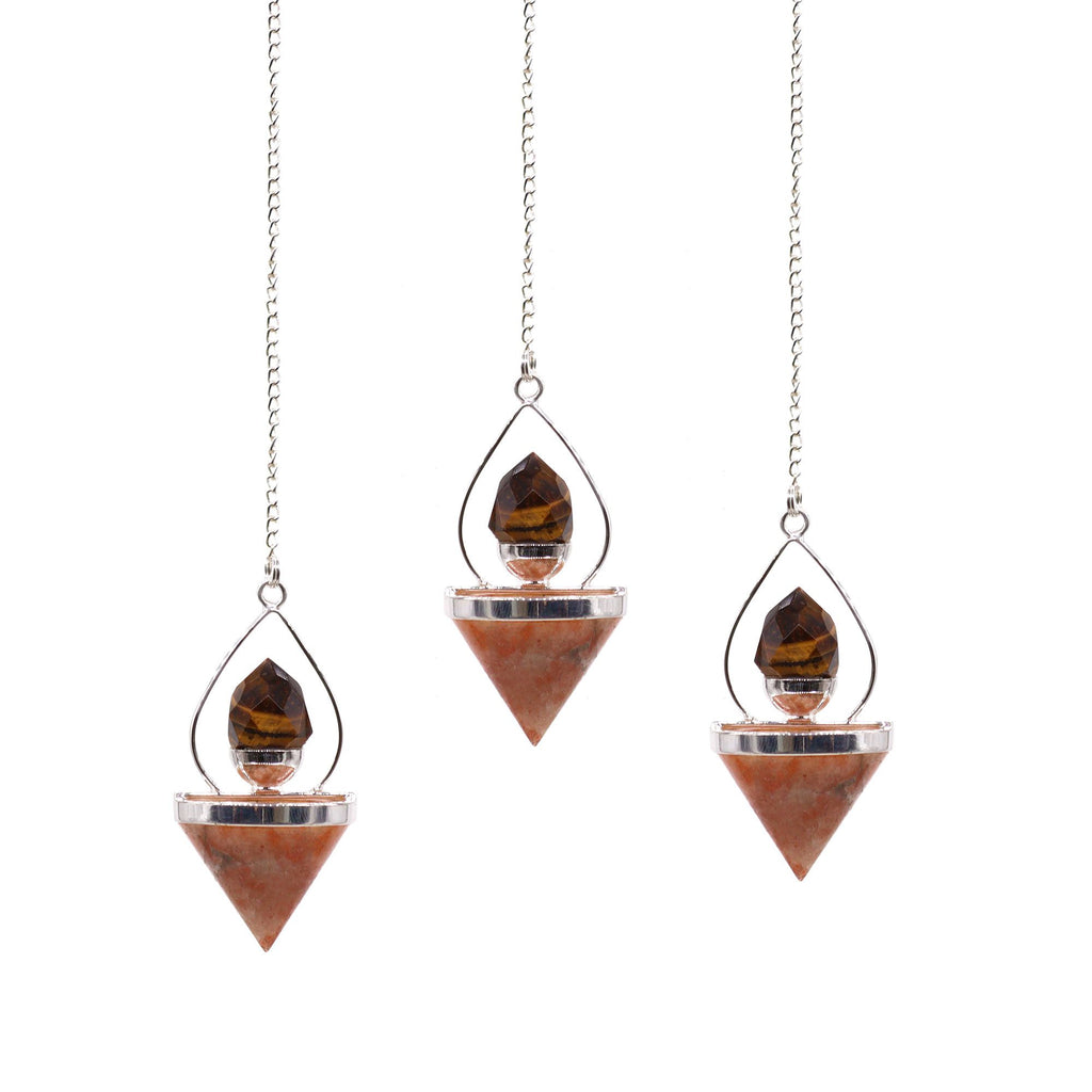 Gemstone Lantern of Life Pendulum with Sunstone and Tigereye Design