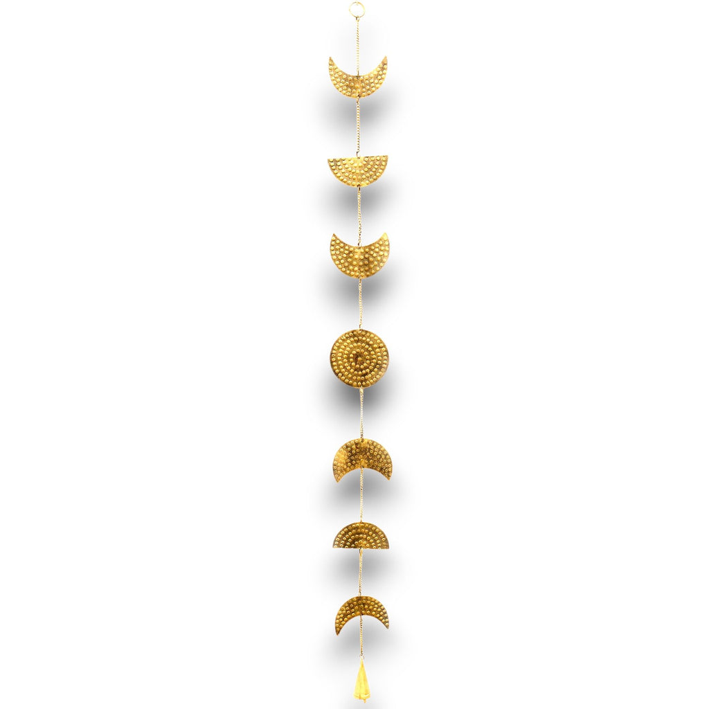 Indian Chimes Brass Moon Phases Drop with Bell 25cm Decoration