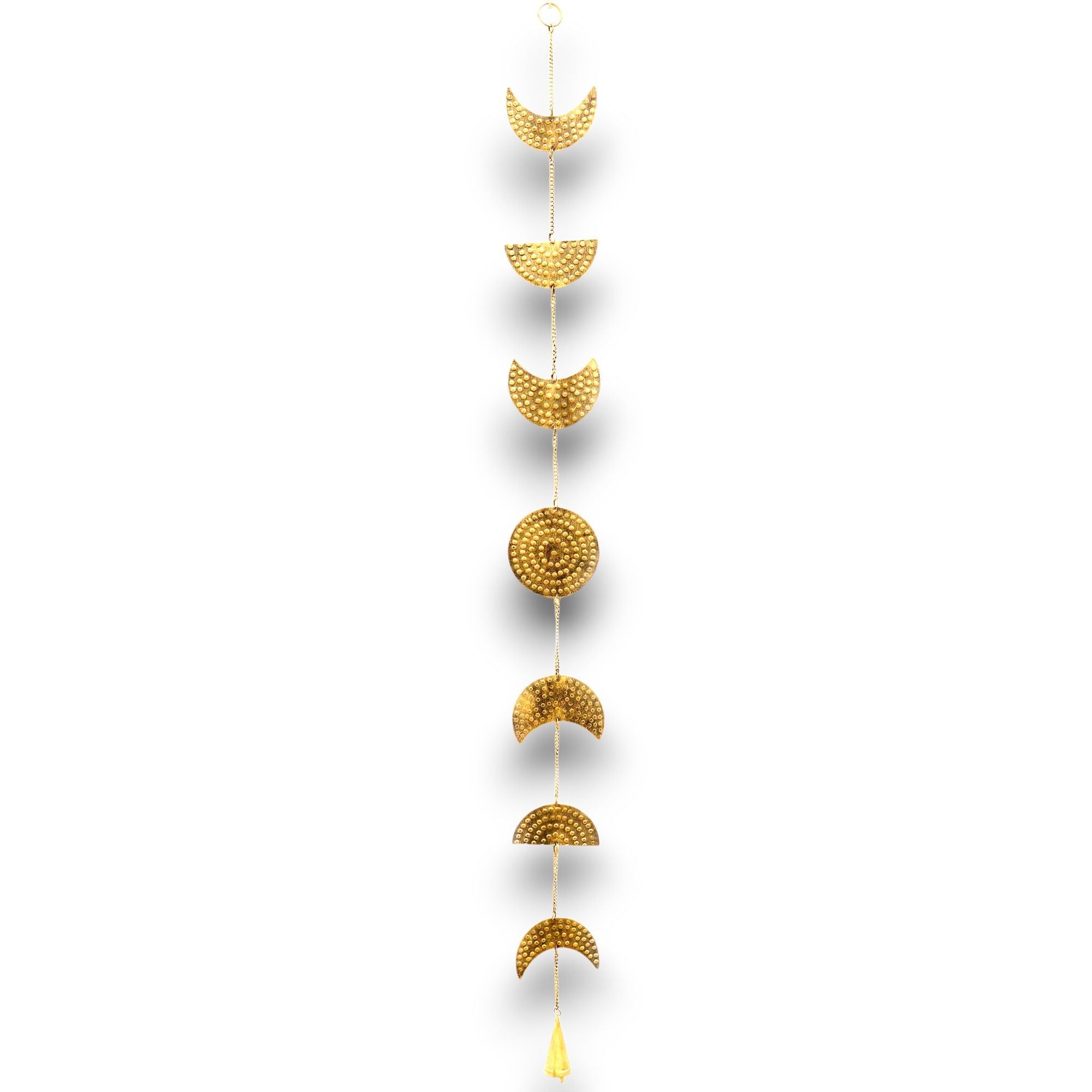 Indian Chimes Brass Moon Phases Drop with Bell 25cm Decoration