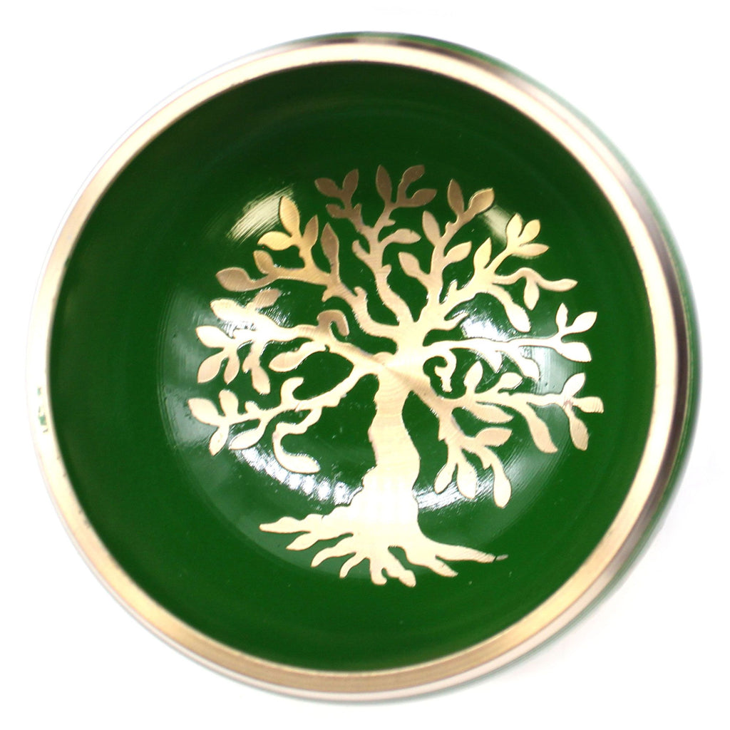 Tree of Life Singing Bowl Set in Green 10.7cm for Home Decor