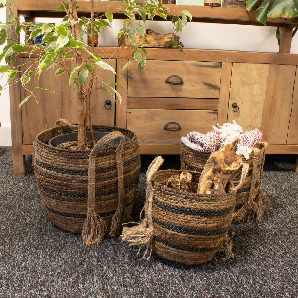 Bananna Leaf & Seagrass Large Baskets Natural Browns Set of 3