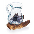 Molten Glass Water Jug on Wood Base for Chic Home Decor