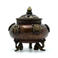 Brass Tibetan Incense Burner with Six Symbols and Dragon Feet