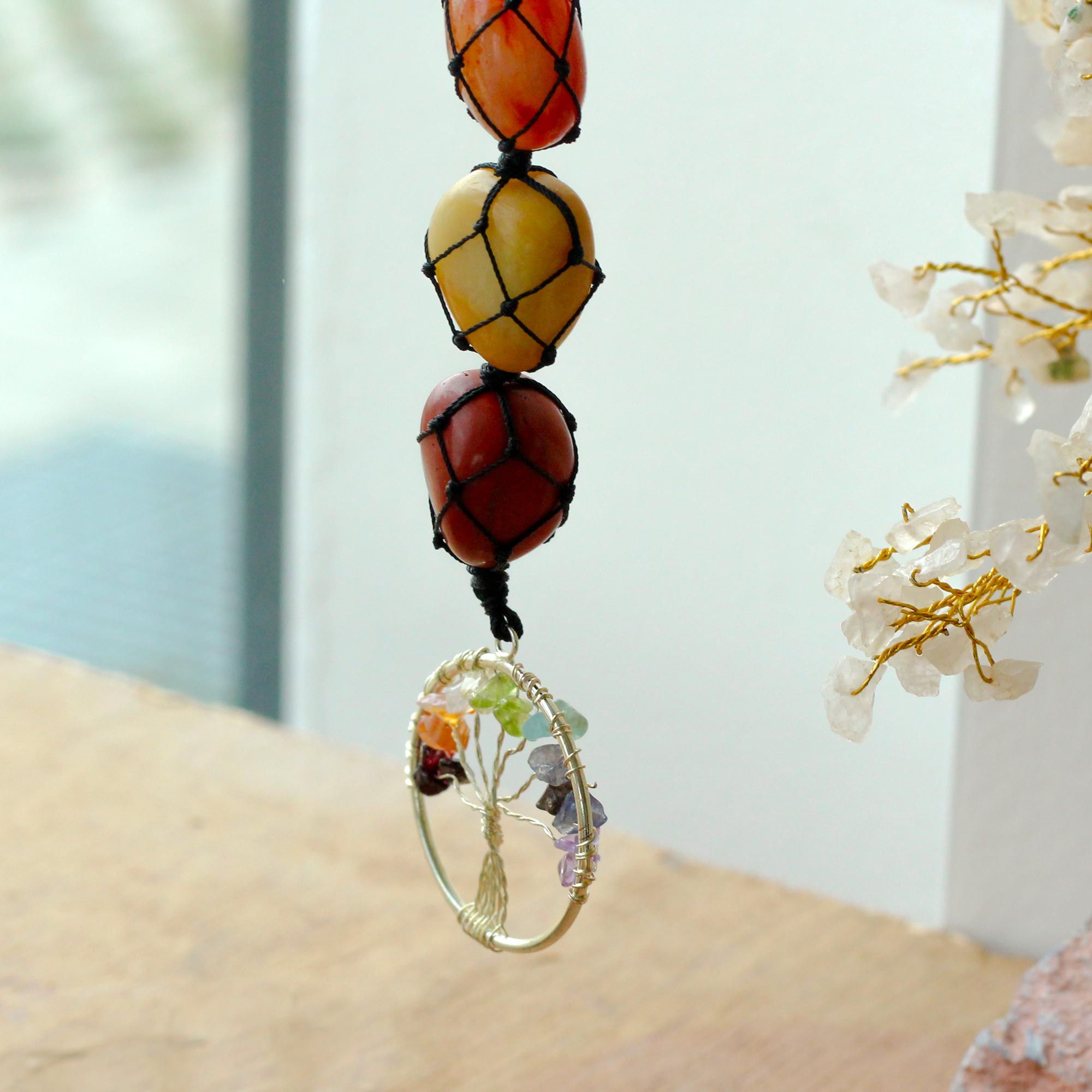 Hanging Chakra Stone Pendant Tree of Life for Home Decor Accent