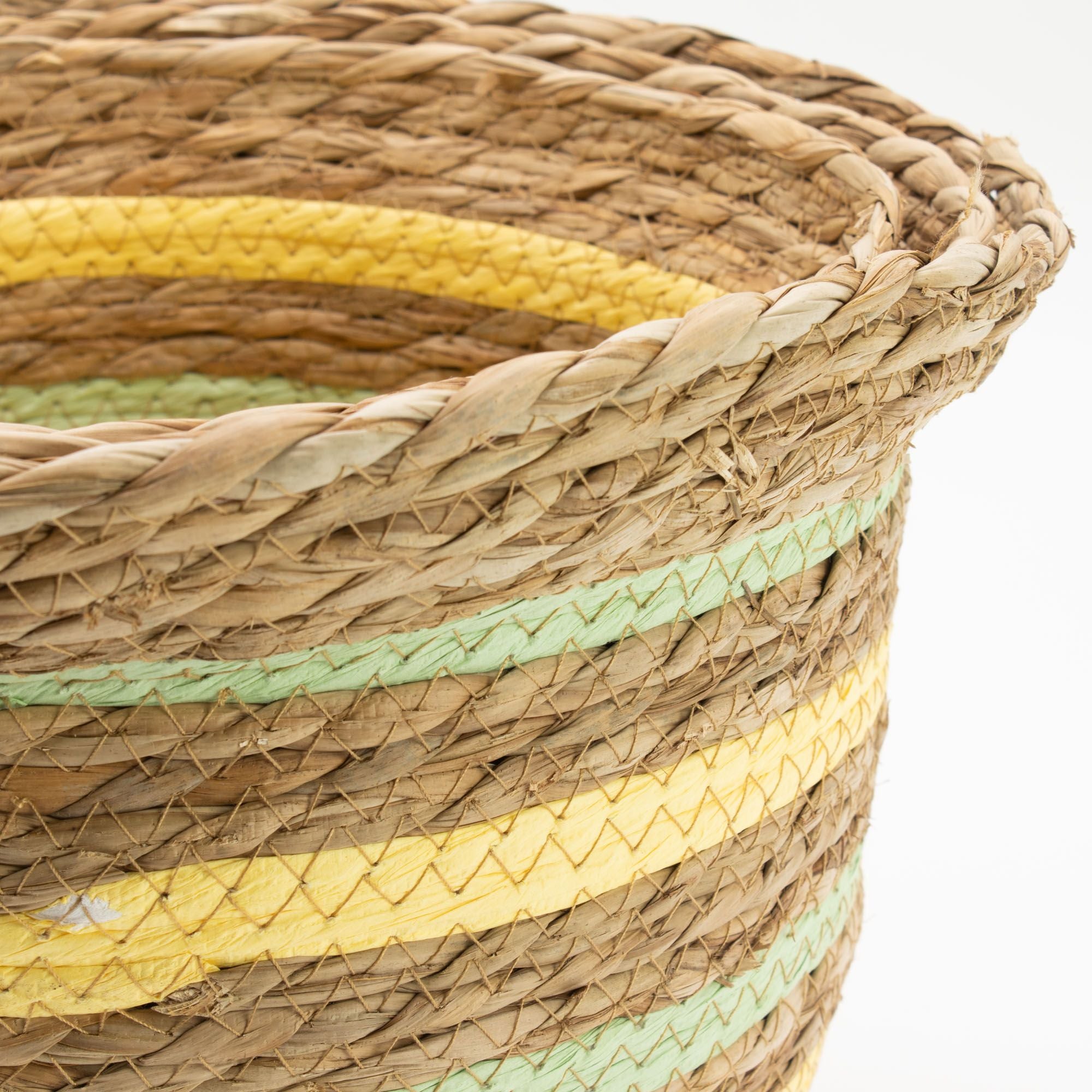 Seagrass & Straw Vase Shaped Baskets Set of 3 in Yellow & Green