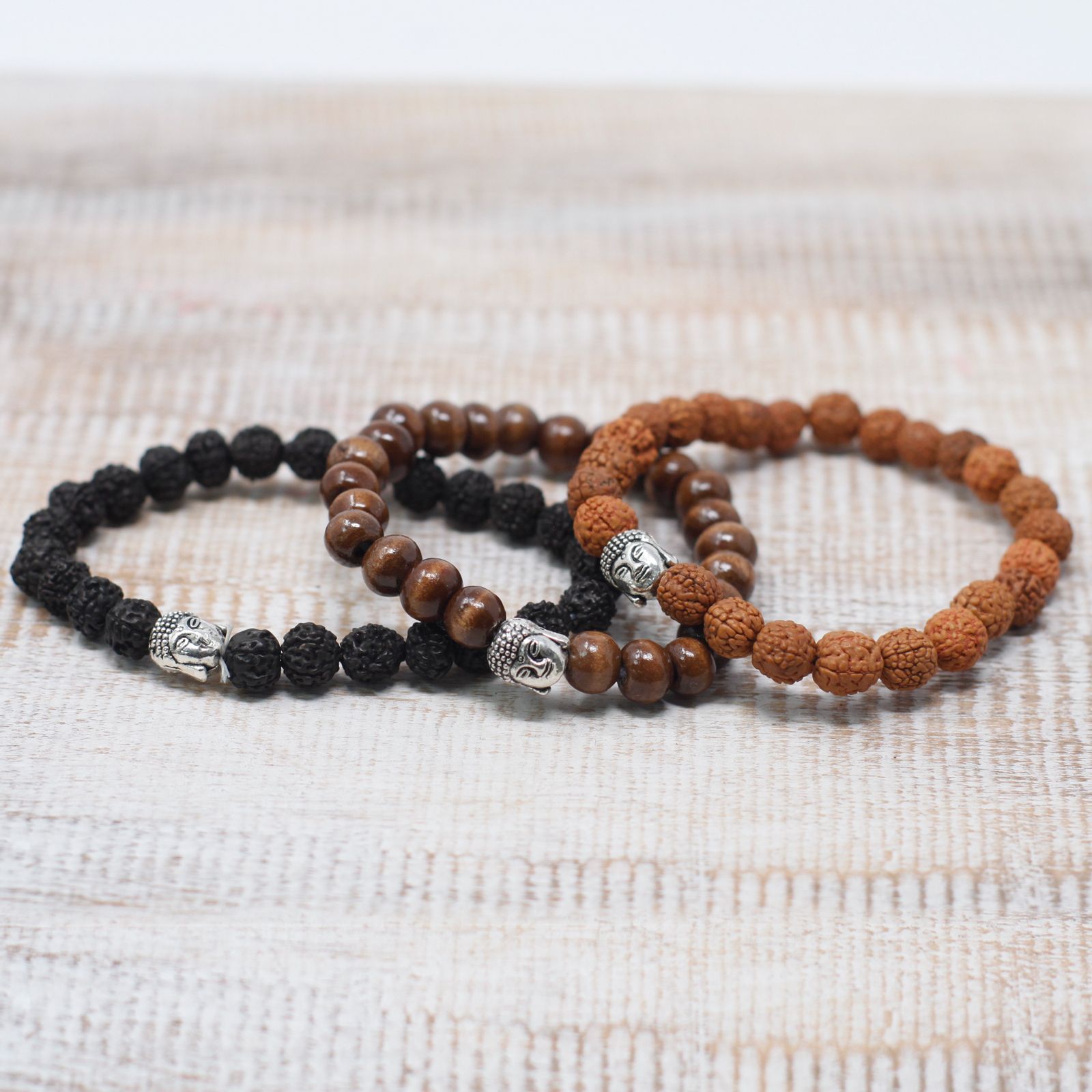 Darkwood Beads and Buddha Bangle with Unique Multi Bead Design