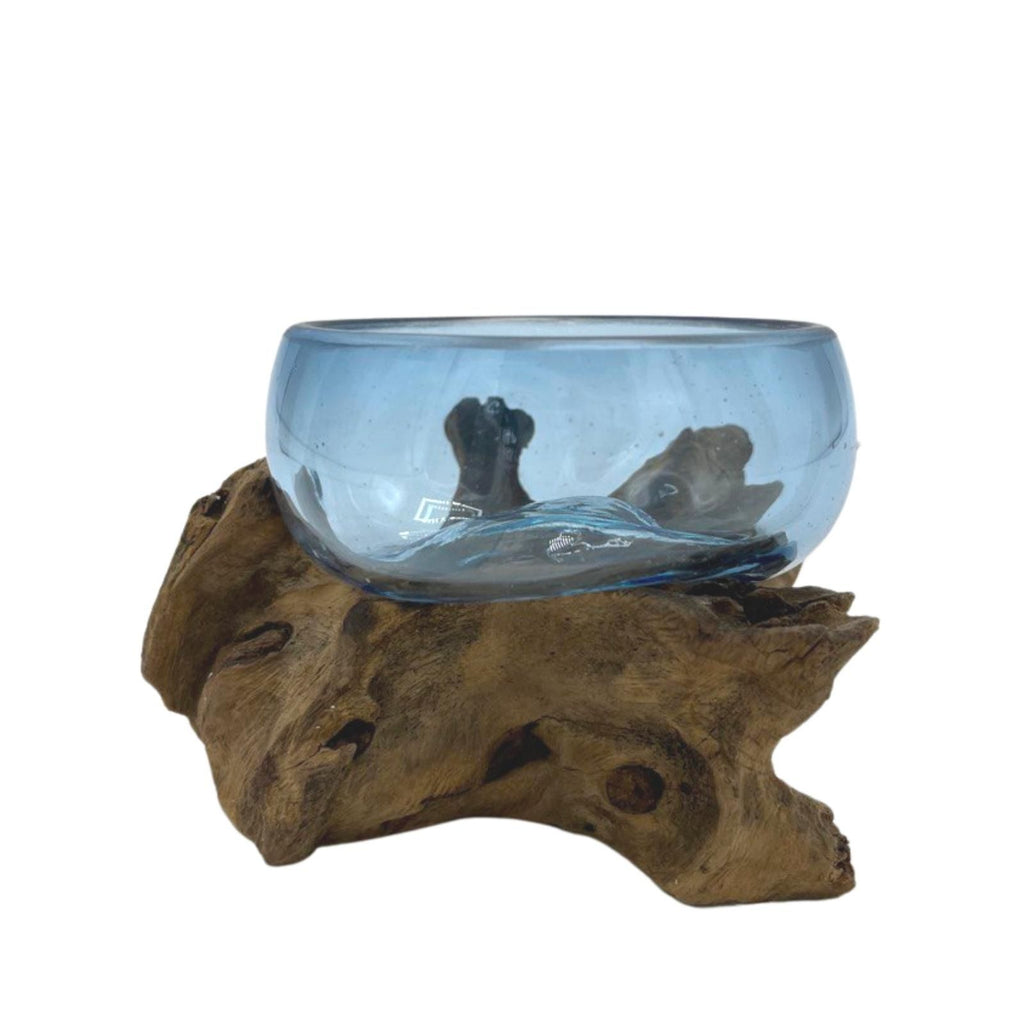 Molton Glass Mini Blue Bowl on Wood for Stylish Home Decor