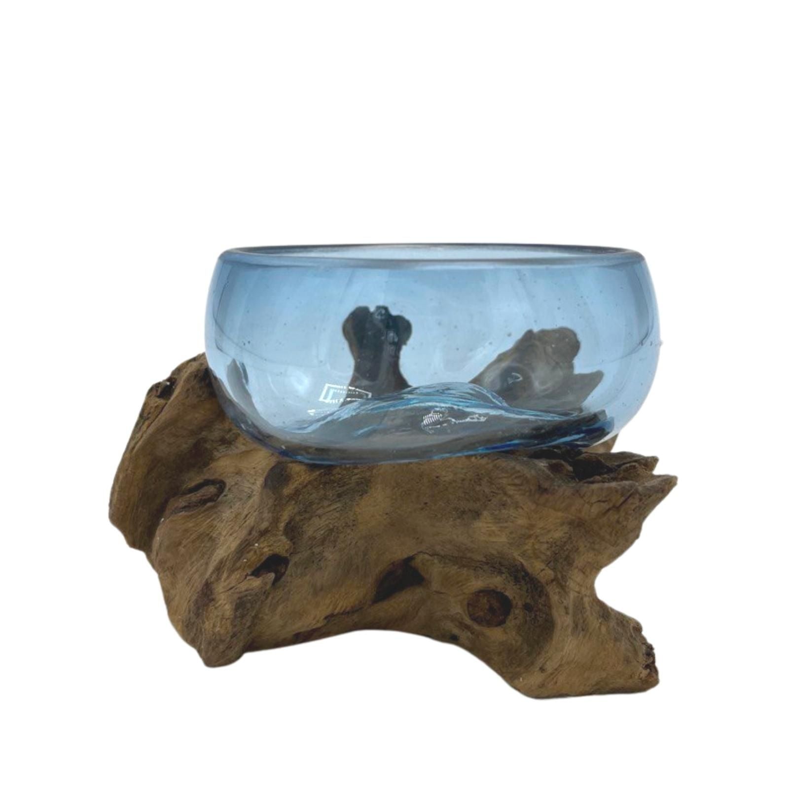 Molton Glass Mini Blue Bowl on Wood for Stylish Home Decor