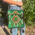 Emerald Green Kilim Messenger Festival Bag for Summer Outings