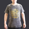 Nomad Sari Stonewashed Cotton T Shirt with Hamsa Design in Grey