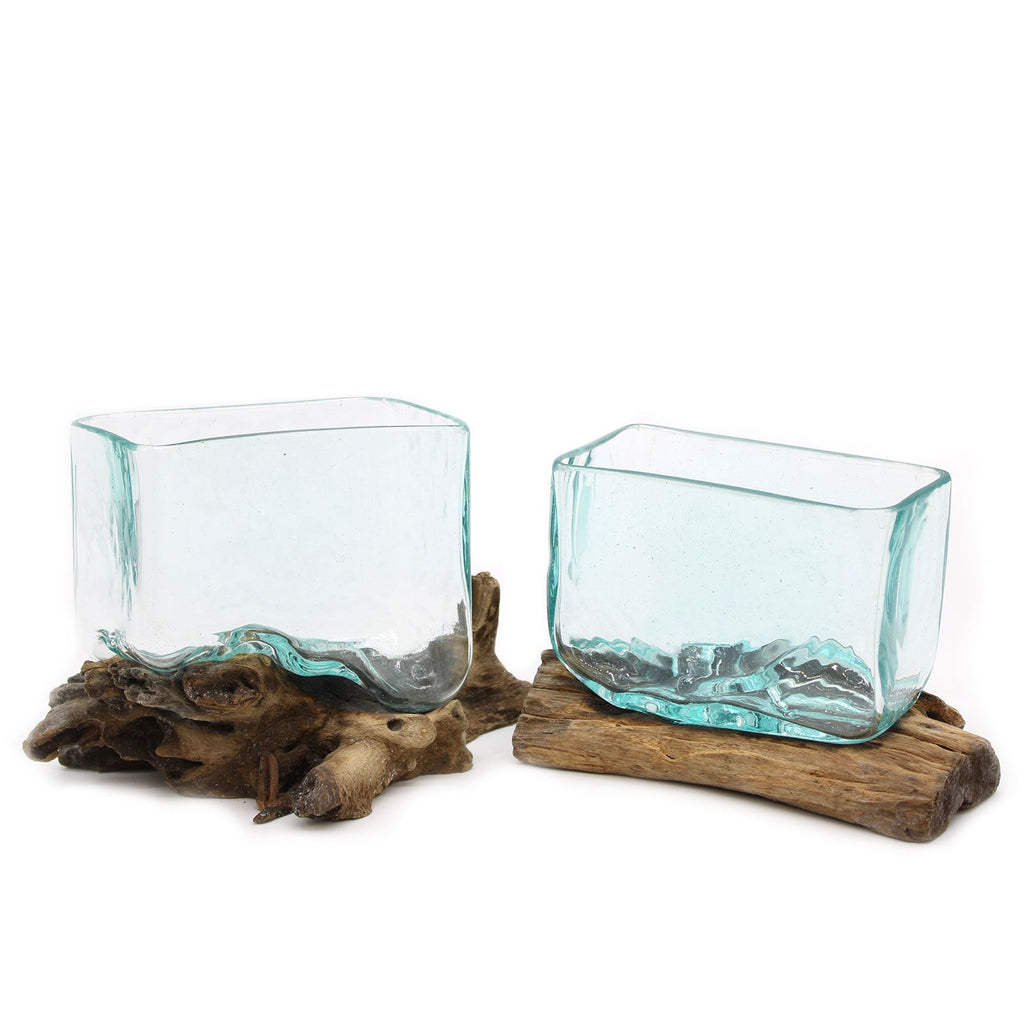 Molten Glass Tank on Wood with Stand Medium Bowl for Display