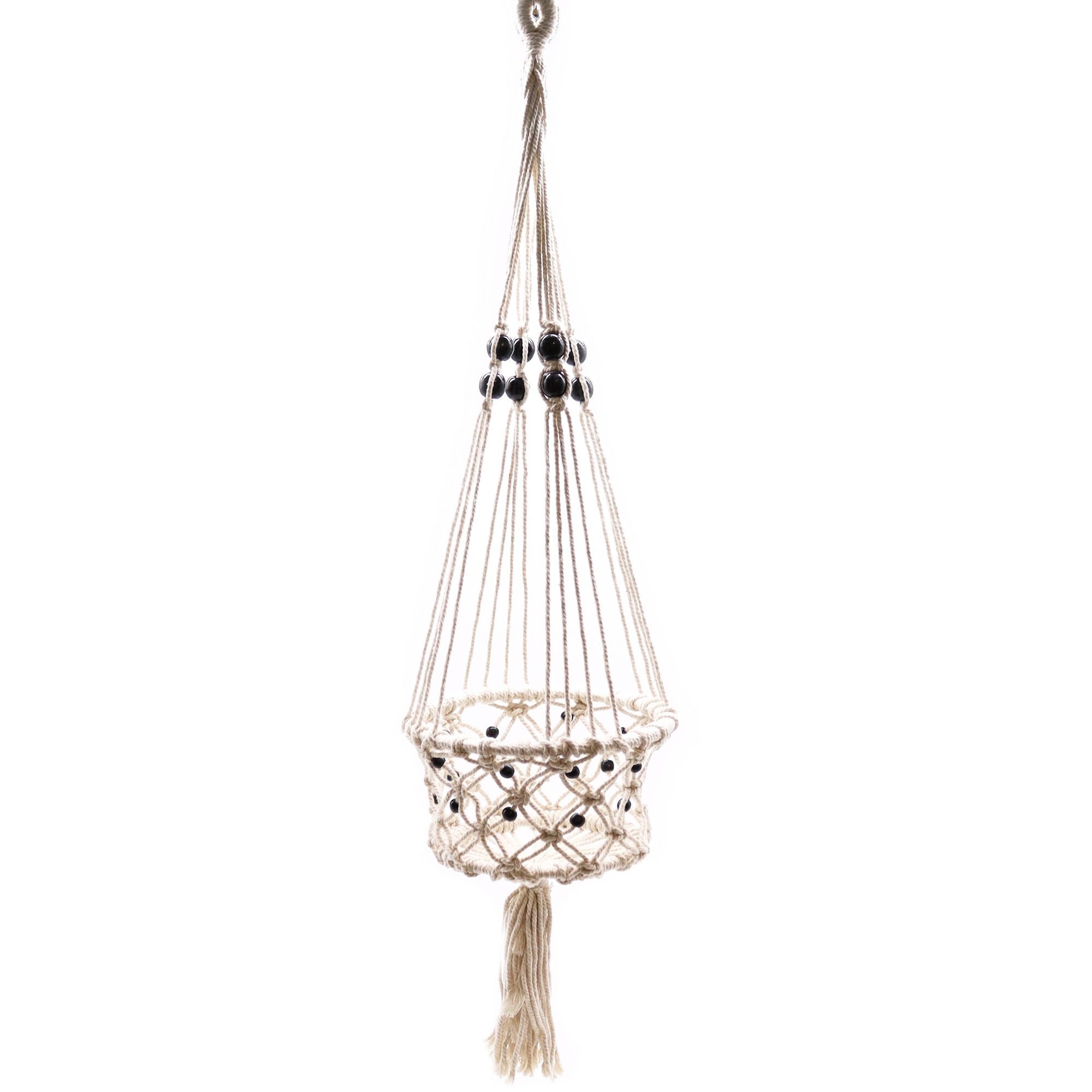 Large Single Beaded Macrame Pot Holder for Home Decor Display