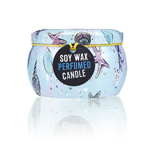 Art Tin Candle with Sea Life Design in Raspberry Scented Wax
