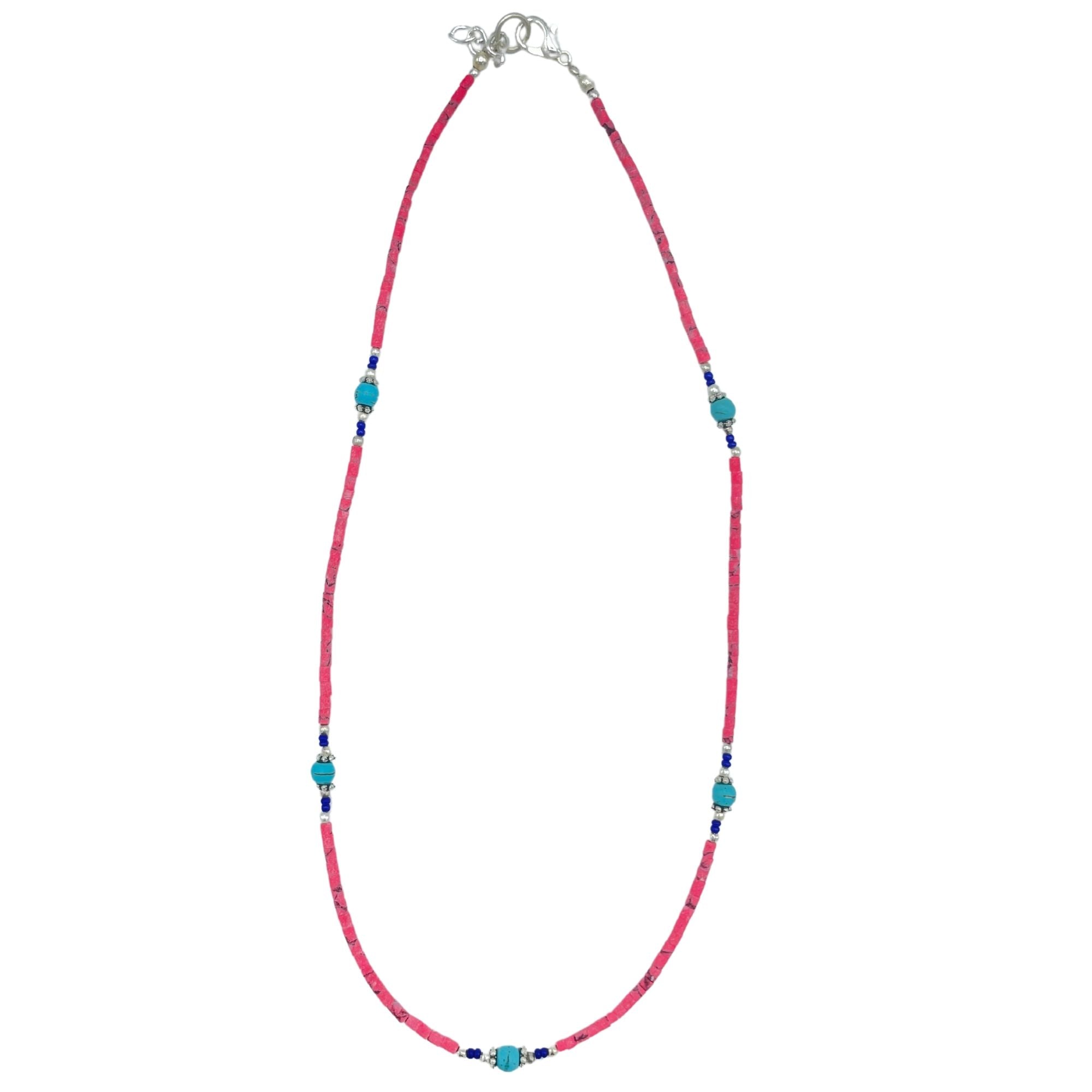 Nepalese Extra Fine Gem Necklace with Pink Coral and Turquoise Beads