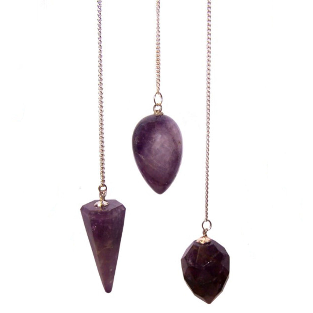 Magic Pendulum Amethyst with Silver Chain and Gemstone Bead