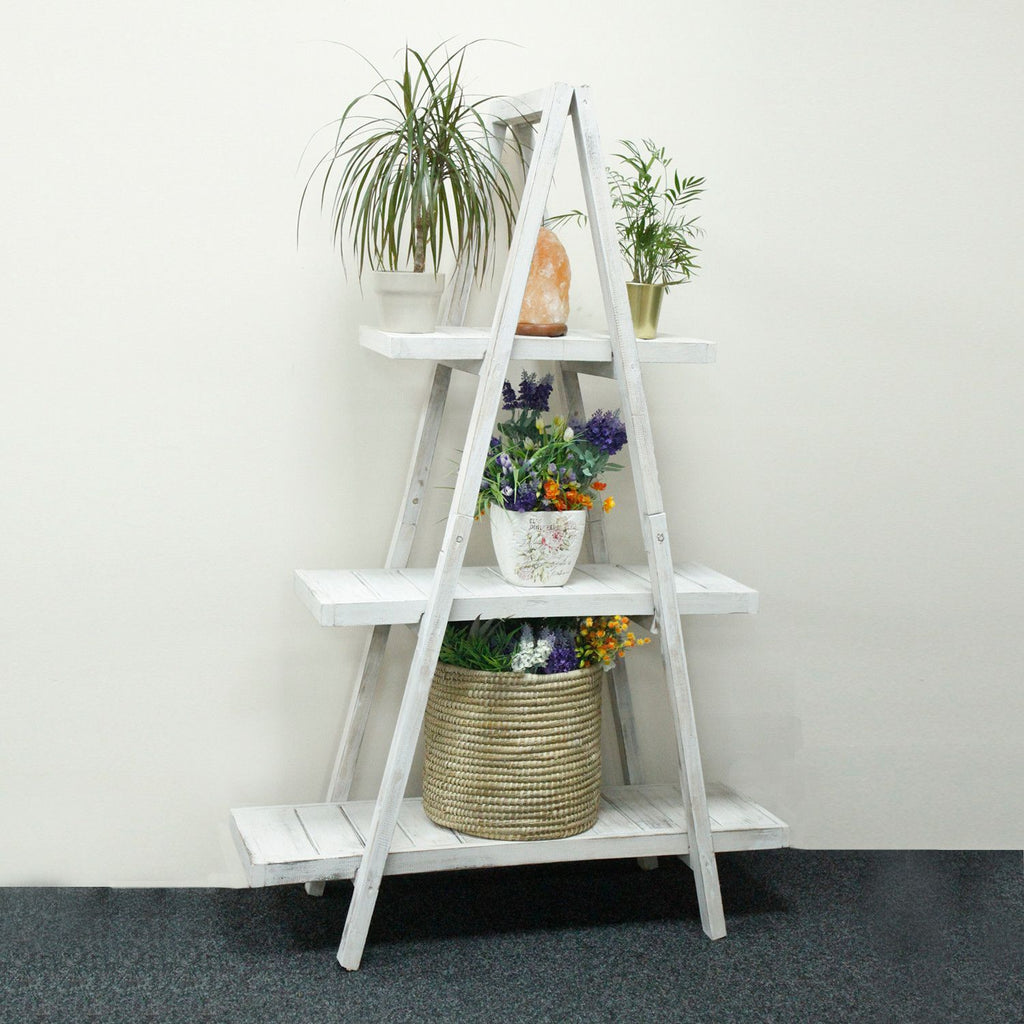 Folding Wooden A Frame Shelf in Whitewash for Home Storage