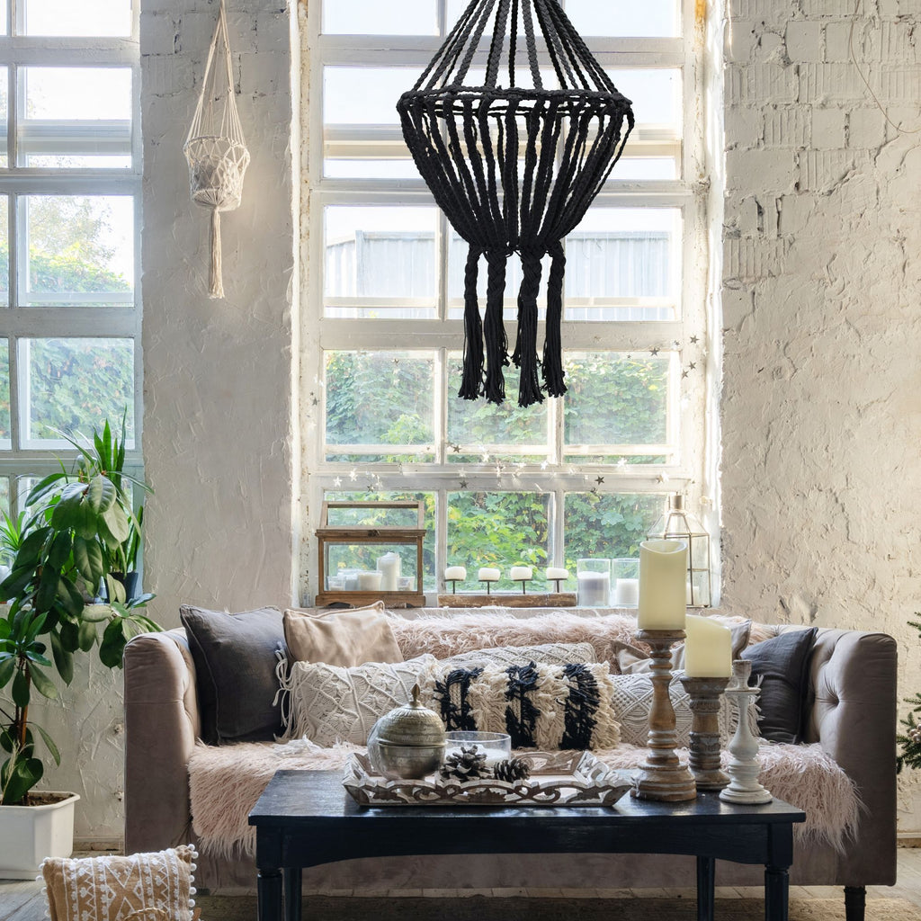 Macrame Large Drop Chandelier in Black for Stunning Interiors
