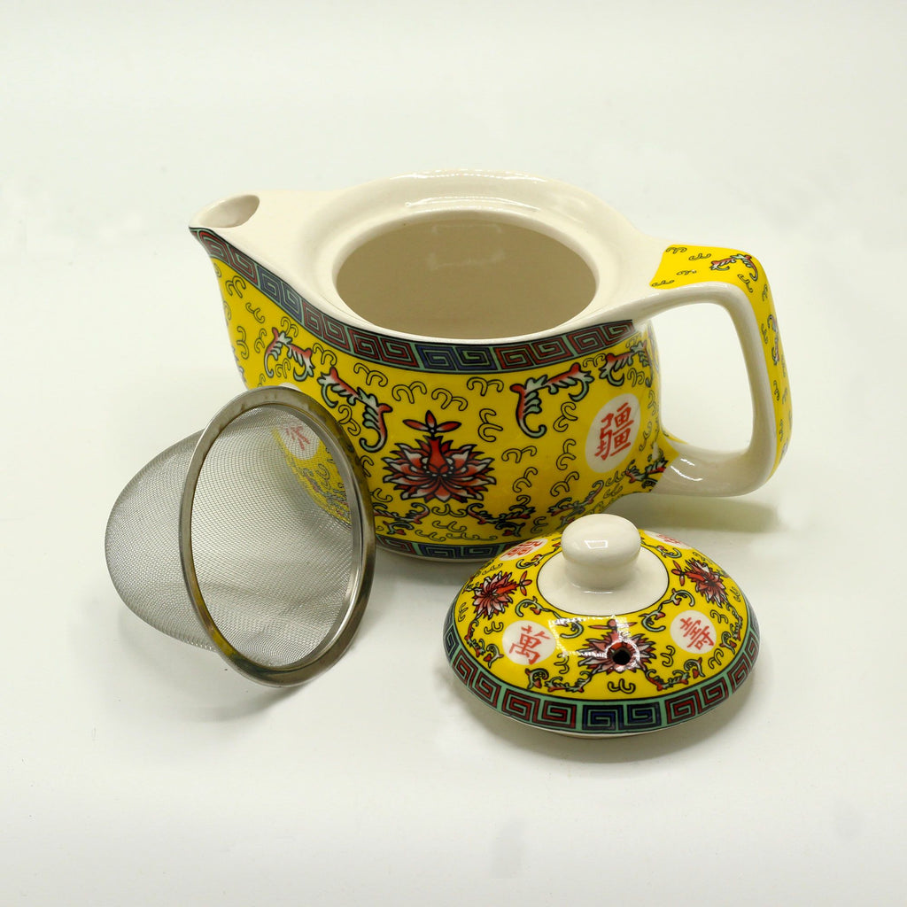 Small Herbal Teapot with Long Life Oriental Design for Tea Lovers