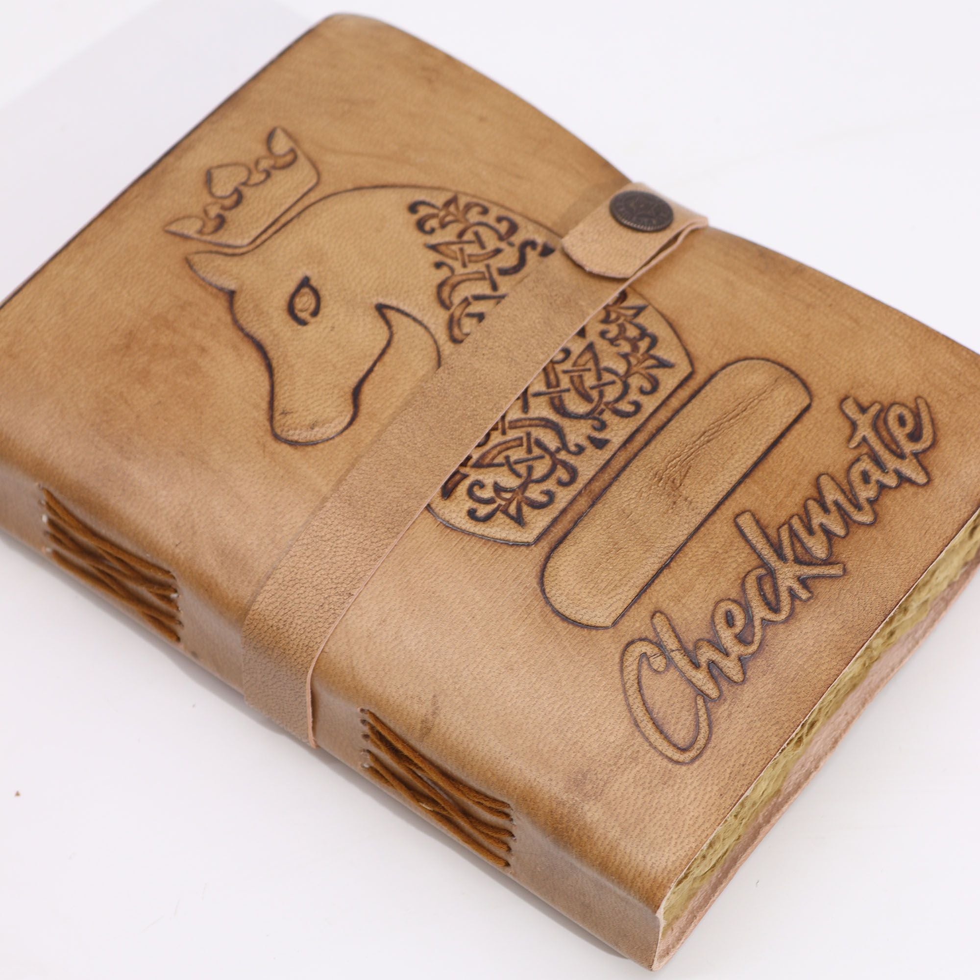 Checkmate Book Light Tan Vintage Style Leather Notebook 200 Pages
