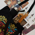 Iconic Classic Tote Bag with Compass of Life Black Cotton Design
