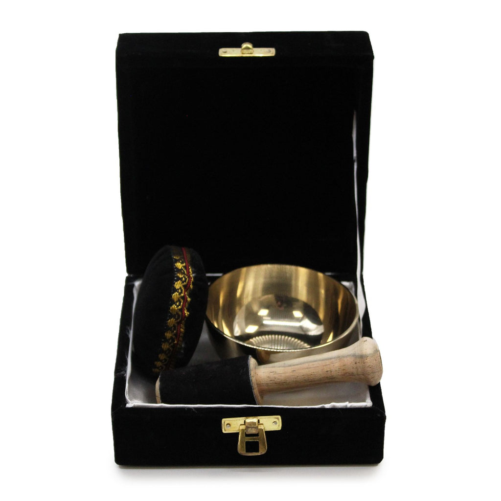 Brass Singing Bowl Gift Set 9cm with Velvet Cushion and Box