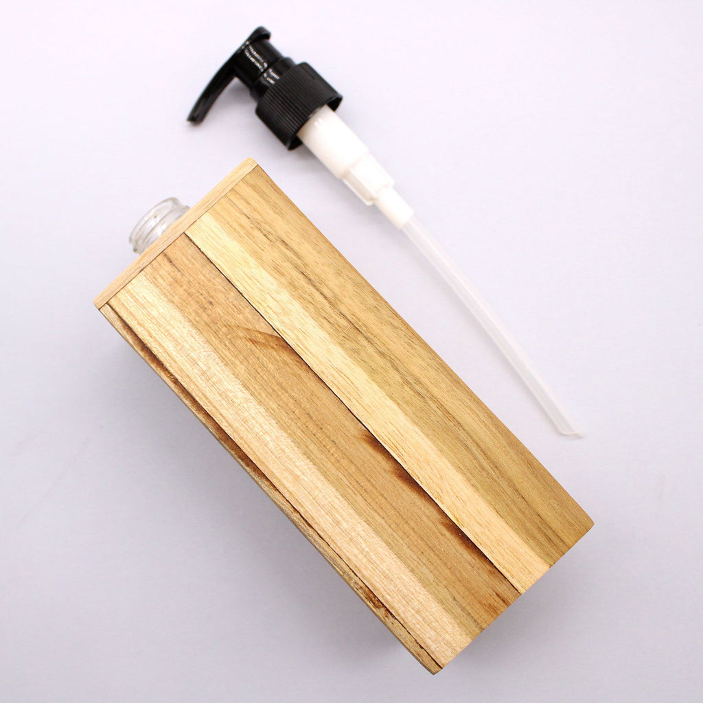 Natural Teakwood Square Soap Dispenser for Home Decor Elegance