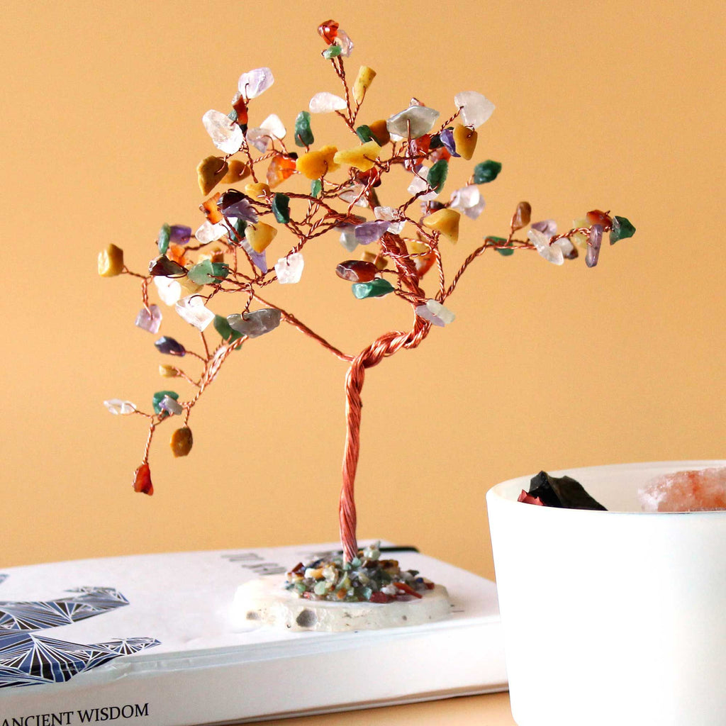 Lrg Gemstone Tree with Multi Stones on Natural Agate Base Display