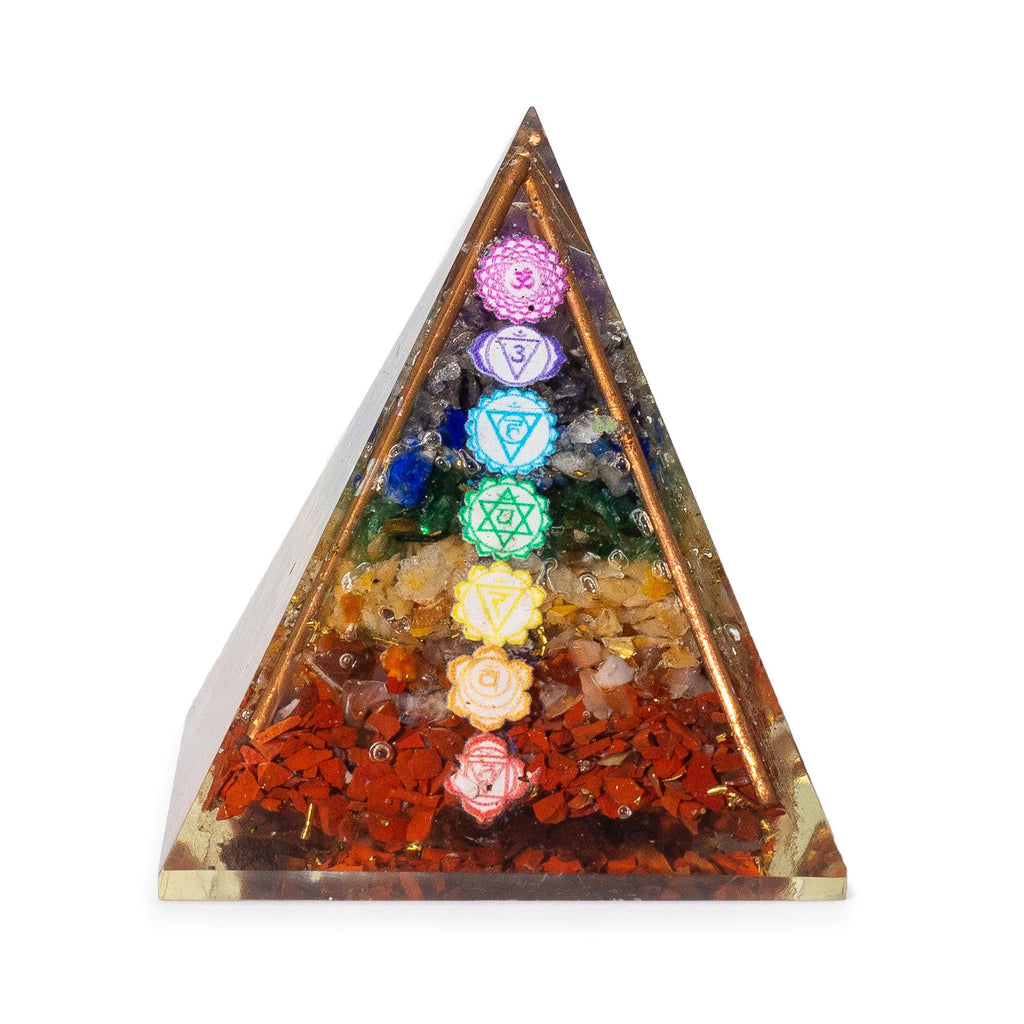 Seven Chakra Orgonite Pyramid with Copper Bars for Energy Balance
