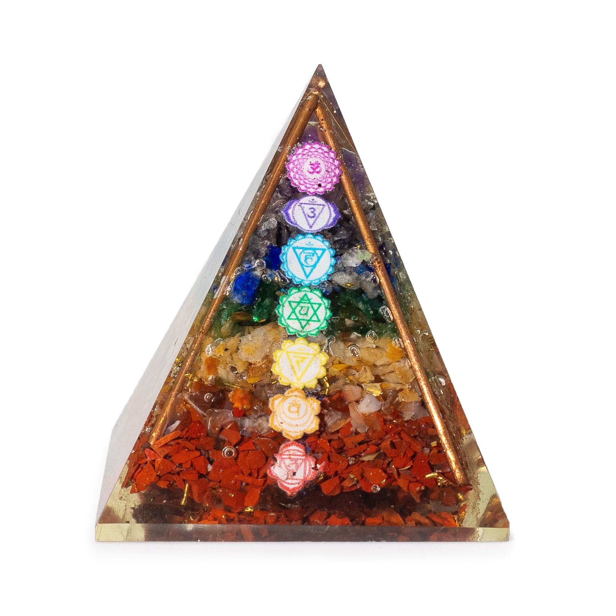 Medium Organite Pyramid 7x6cm - Copper Bars - 7 Charkra Chips