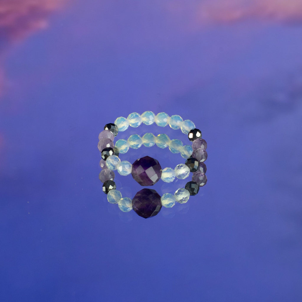 Nymph Spirit Gemstone Ring Set with Full Moon Inspired Design