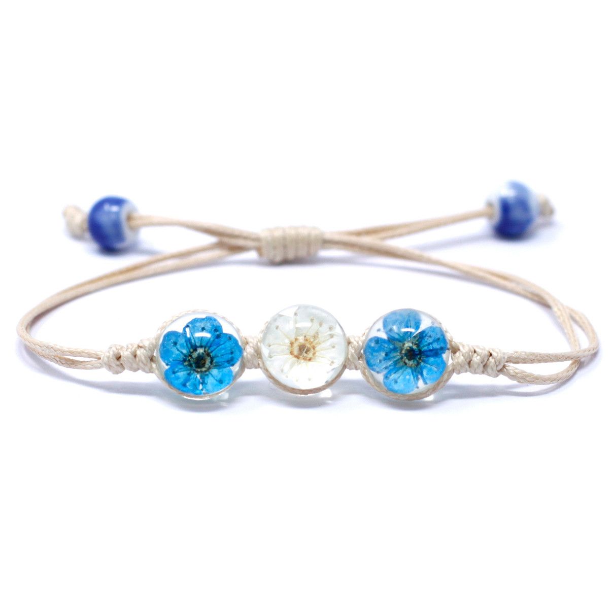Pressed Flowers Tri Flower Bracelet with Unique Floral Design