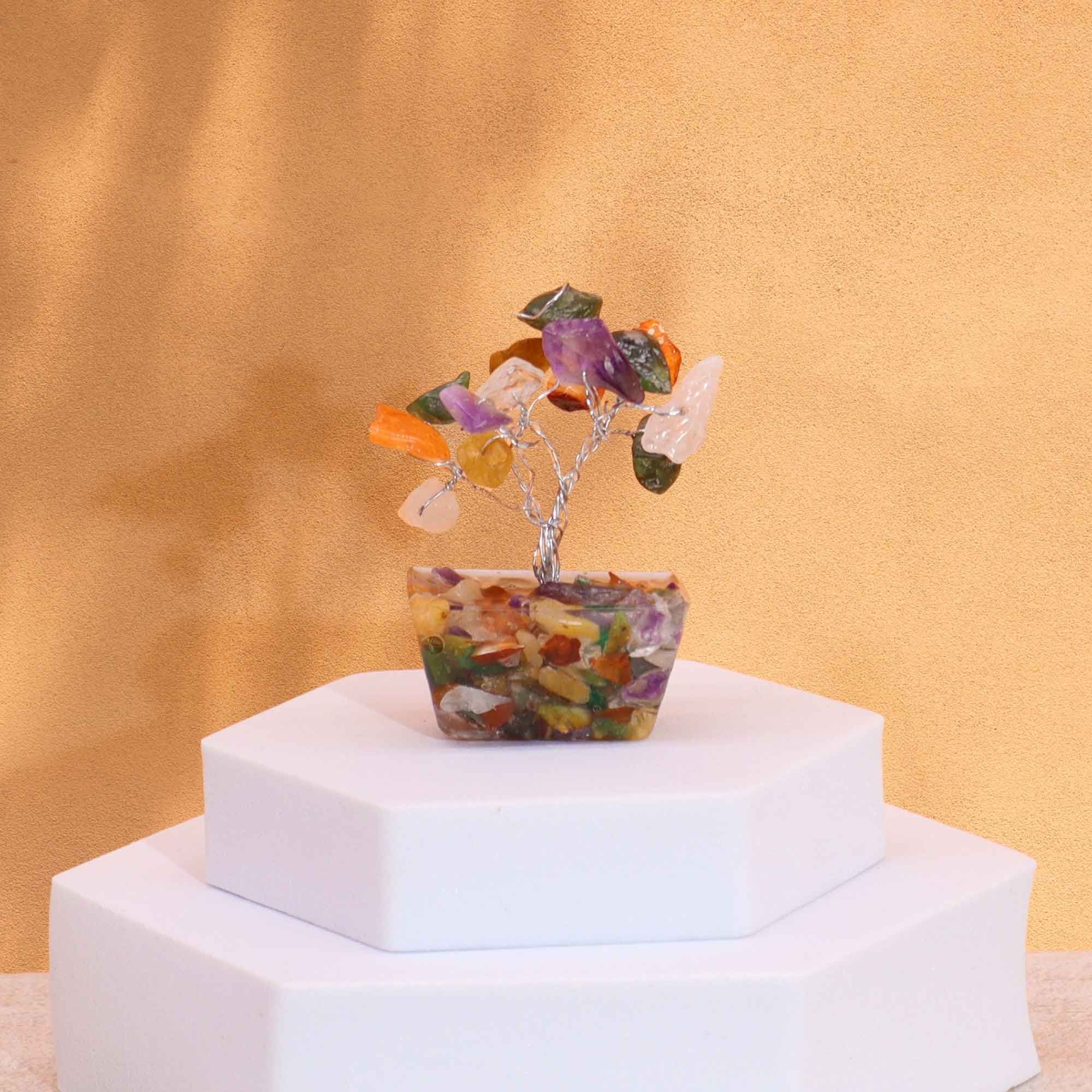 Mini Gemstone Tree on Orgonite Base with 15 Beautiful Stones