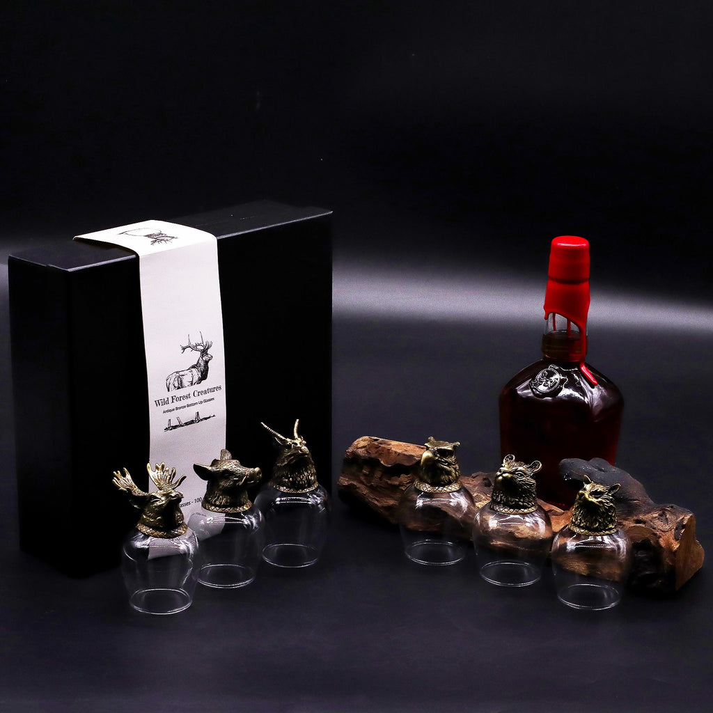 Gift Set of 6 Wild Forest Creatures Glasses in Antique Bronze