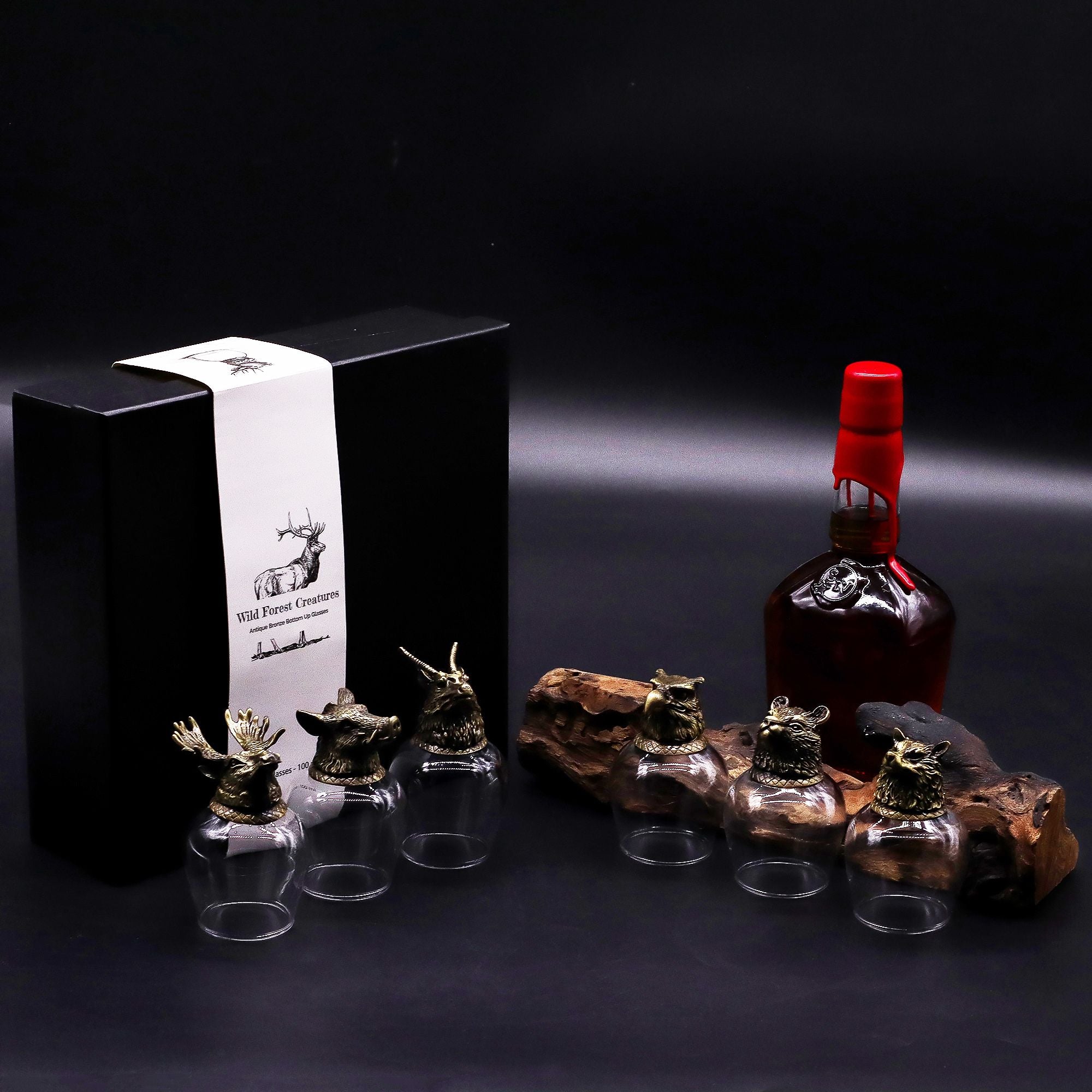 Gift Set of 6 Wild Forest Creatures Glasses in Antique Bronze