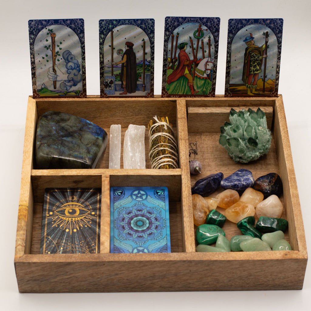 Four Section Tarot Box with Card Holder for Organised Readings