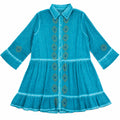Turquoise Tunic Dress with Evil Eye Block Print for Summer Style