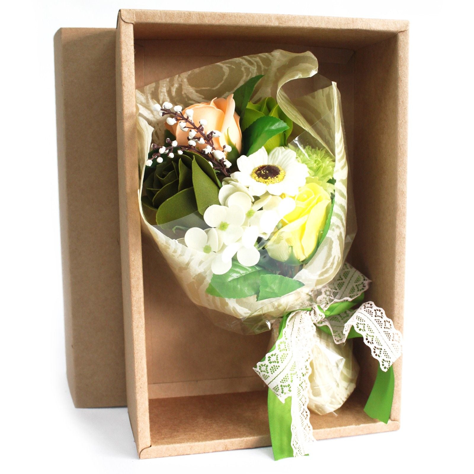 Boxed Hand Soap Flower Bouquet Greens for a Luxurious Bath Experience