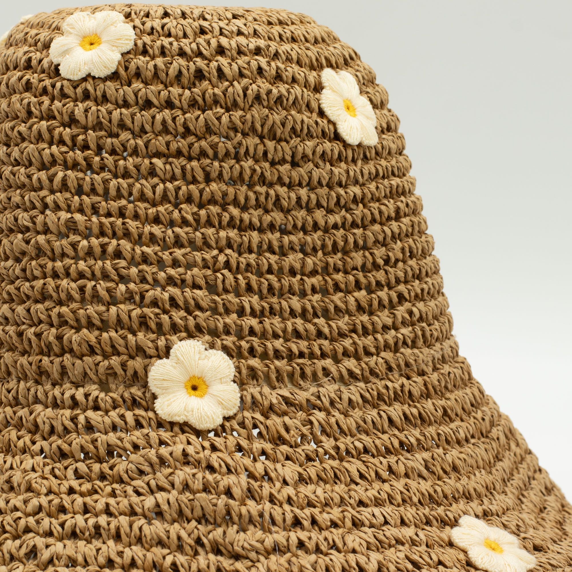 Nomad Sari Floppy Straw Sun Hat in Coffee and Daisies Design