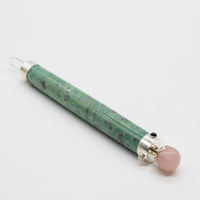 Verdant Heart Wand - Ruby Fuchsite Rose Quartz Crystal Ball top - 23cm