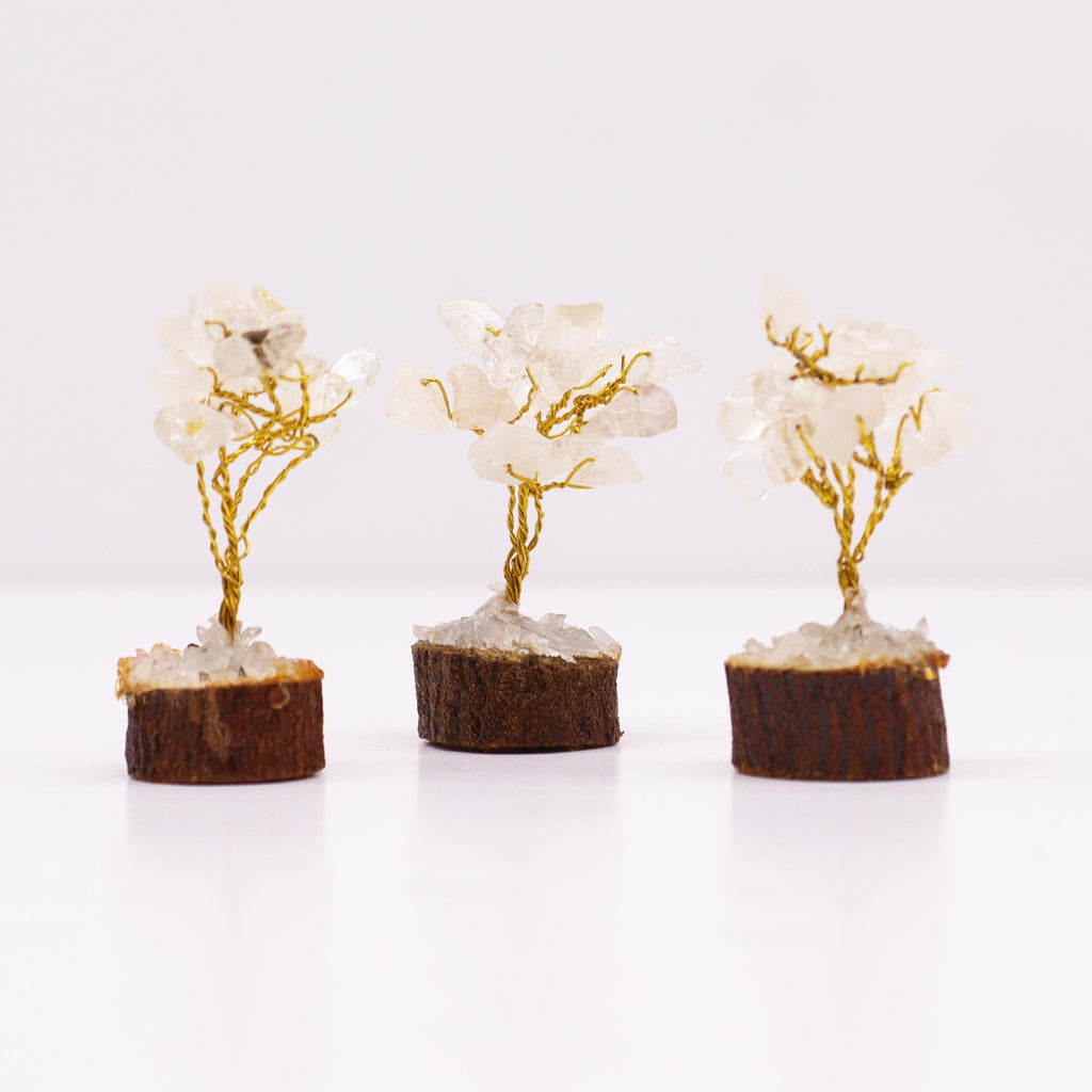 Mini Gemstone Tree on Wood Base with Rock Quartz and 15 Stones
