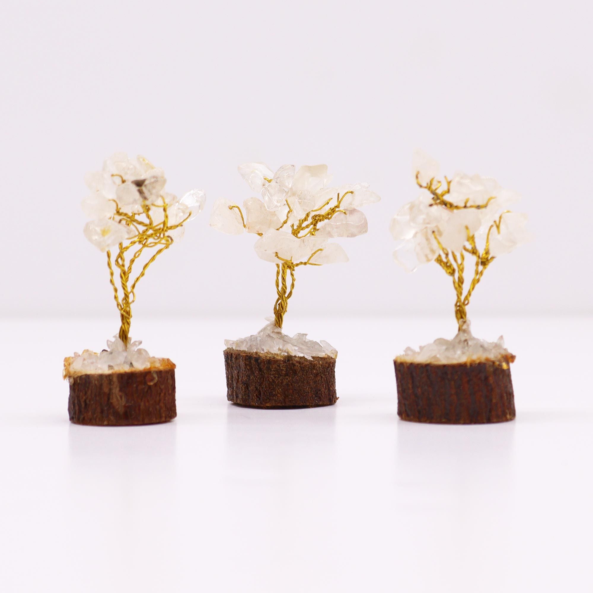 Mini Gemstone Tree on Wood Base with Rock Quartz and 15 Stones