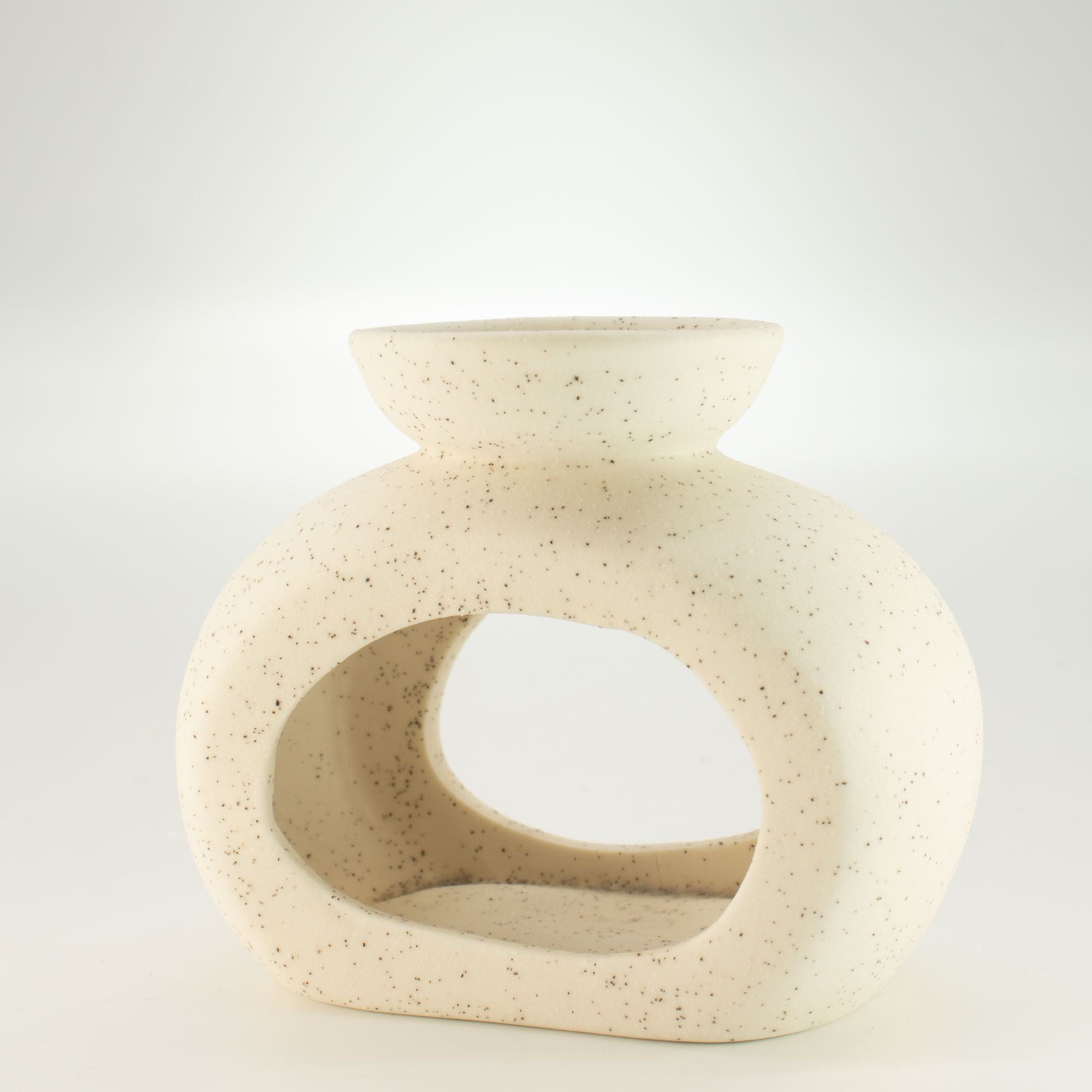 Ceramic Zen Oil Burner Oval Pebble Speckled Off White Design