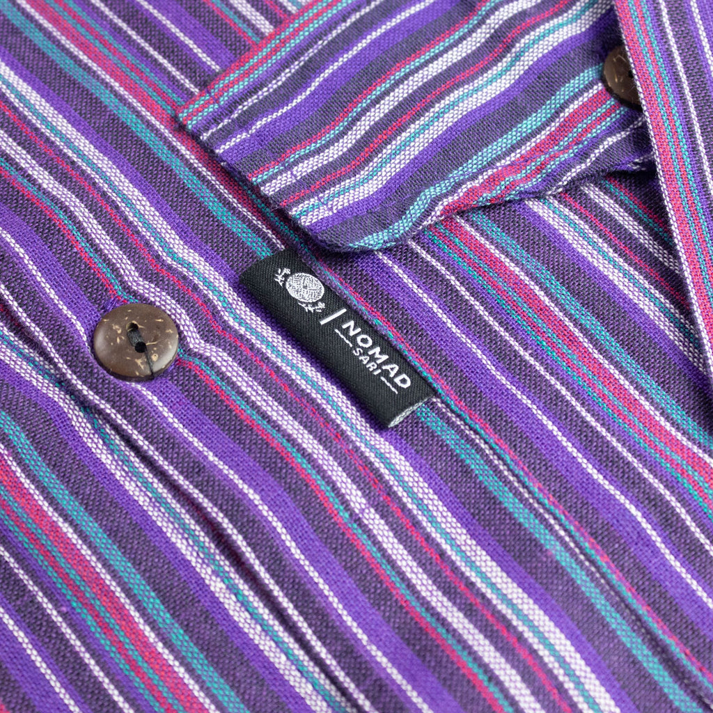 Nomad Sari Grandad Shirt in Black Purple for Everyday Style