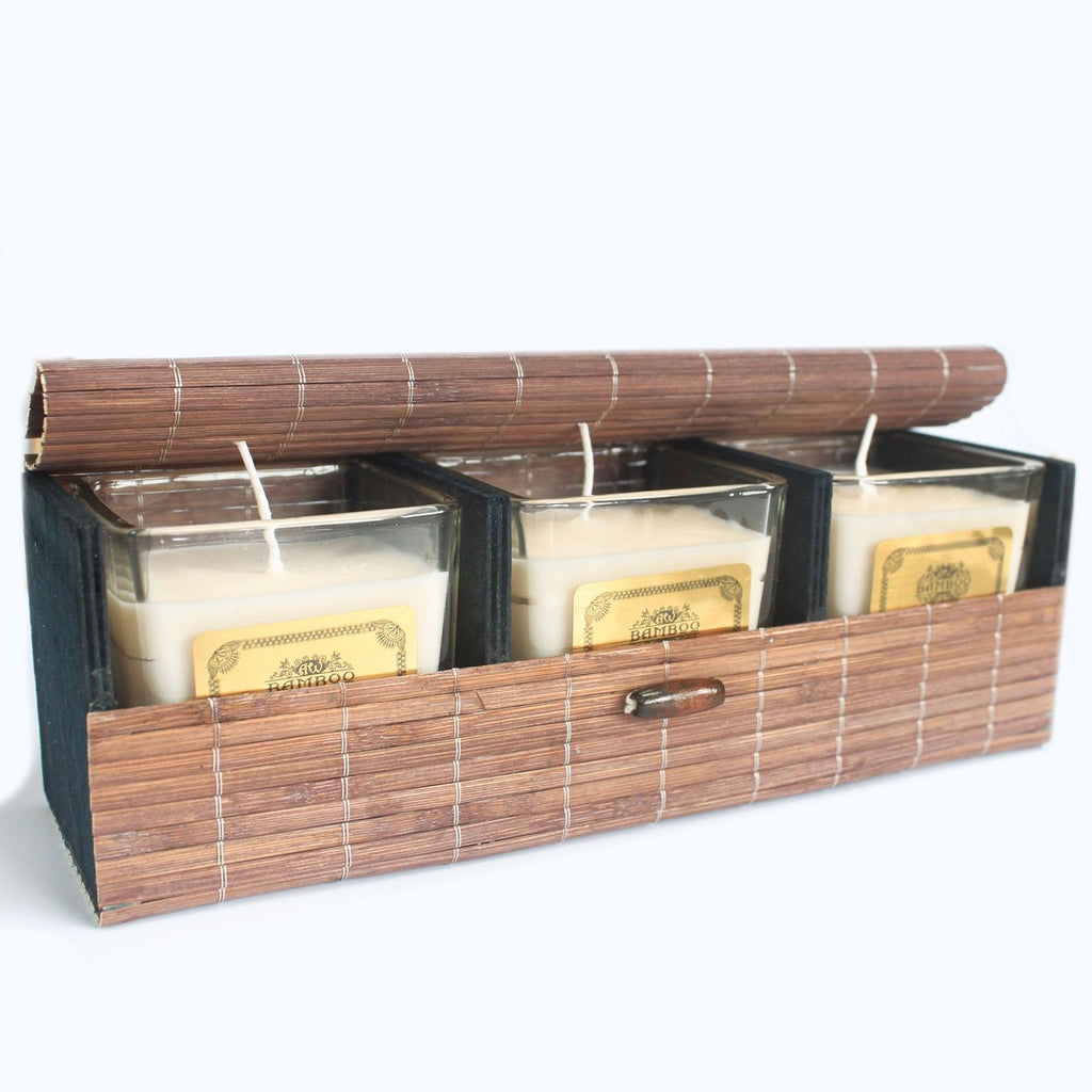 Elegant Triple Box Slatted Bamboo Candle and Gift Boxes for All