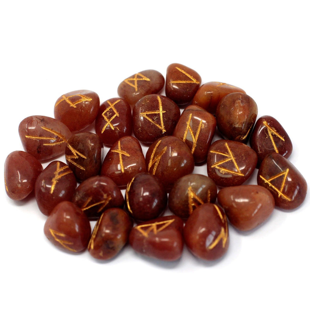Runes Stone Set in Pouch with Red Aventurine for Divination